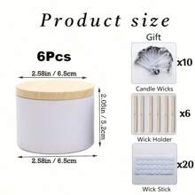42 Peças/6 Conjuntos Latas de Vela Brancas, Frascos de Vela Pretos Foscos de 4 Onças com Tampas de Grão de Madeira para Fabricação de Velas, Suportes de Pavio, Autocolantes de Pavio para Fabricação de Velas, Artesanato DIY, Armazenamento de Pequenos Itens