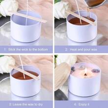 42 Peças/6 Conjuntos Latas de Vela Brancas, Frascos de Vela Pretos Foscos de 4 Onças com Tampas de Grão de Madeira para Fabricação de Velas, Suportes de Pavio, Autocolantes de Pavio para Fabricação de Velas, Artesanato DIY, Armazenamento de Pequenos Itens