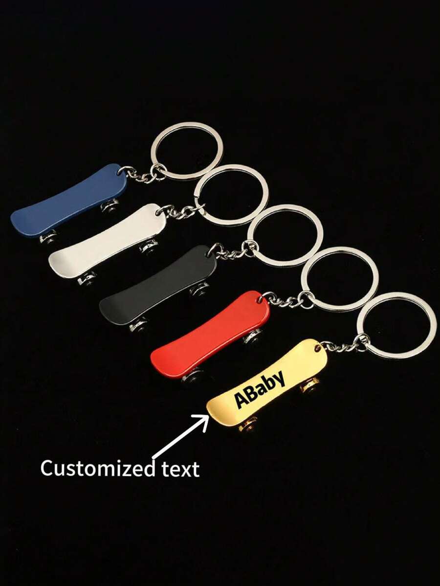 1 pièce Porte-clés de mini skateboard personnalisé - en alliage de zinc, style simple, gravure - porte-clés de scooter en métal personnalisable, convient pour les cadeaux - Multicolore - Voir 1