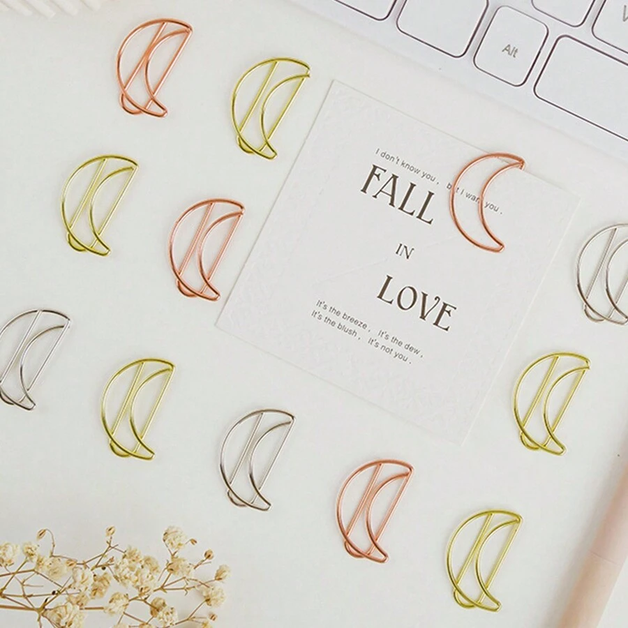 10PCS Moon Paper Clips, Fixed Book Paper Clips, Creative Design, Minimalist Learning Gifts, Stationery, Multiple Choices,Mother's Day Gift,Back To School,School Supplies