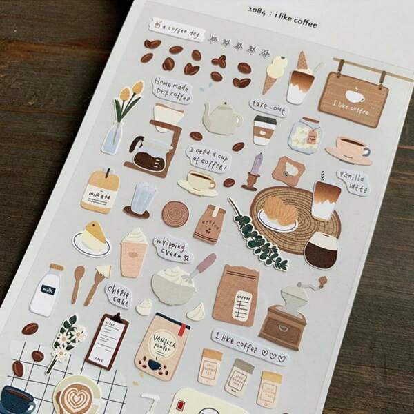 1pc Coffee Cake, Dessert Scrapbooking Stickers, Handmade Coffee, Cake, Dessert Stickers For Scrapbook, Planner, Album Decoration Back To School