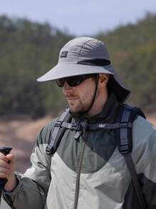 1pc Men's Summer Wide Brim Sun Hat, Outdoor Fishing Hiking Breathable UV Protection Cap