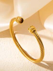 扭曲电缆手镯采用绿松石风格的 18K 镀金不锈钢制成 - 可调节、高光泽、防褪色,适用于女性日常和情人节礼物,理想的友谊珠宝,妈妈,母亲,母亲节,礼物 - 袖扣手鐲 - 查看 14