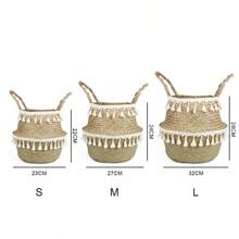 Cestas de mimbre de decoración bohemia, cesta de mimbre tejida a mano, maceta plegable con asa, Cestos para plantas, Mimbre Panier Rangement Osier