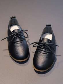 Kids' Solid Color Casual Slip-On New Style Lace-Up Simplistic Flats For Boys And Girls - Black - View 2