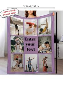 1 peça 260-300g Manta de Velo Personalizada com 8 Fotos, lavável em máquina, capa de poliéster, multiestação, todo tempo, estilo contemporâneo, cobertor de impressão digital multiuso para todas as estações, Dia das Mães, aniversários, Dia dos Namorados, formatura, Dia dos Pais, casamentos, inauguração, sofá, cama, carro, sala de chá, quarto, banheiro, sala de estar, sala de jantar, escritório