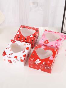 Set de 3/4 cajas regalo de amor para el Día de San Valentín, caja de embalaje de amor con ventana, caja de embalaje para tartas y postres, caja pequeña de cartón vacía con diseño de dibujos animados para empaquetar dulces y regalos de boda, cajas de embalaje decorativas para el Día de San Valentín - Multicolor - Ver 4