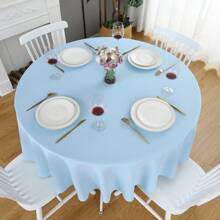1 pezzo di tovaglia rotonda con finitura in raso, colore azzurro chiaro, tessuto lucido per la decorazione del tavolo da pranzo