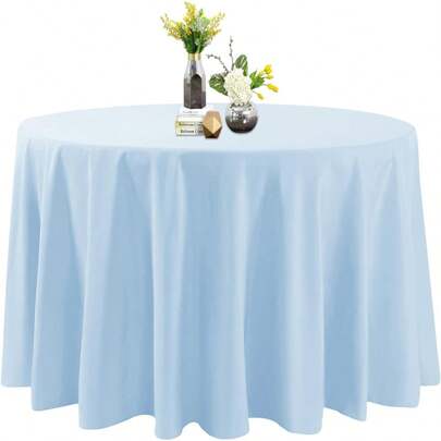 1pc Satin Finish Round Tablecloth, Light Blue, Shiny Fabric Dining Table Decor