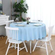 1 pezzo di tovaglia rotonda con finitura in raso, colore azzurro chiaro, tessuto lucido per la decorazione del tavolo da pranzo