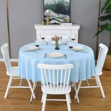 1 pezzo di tovaglia rotonda con finitura in raso, colore azzurro chiaro, tessuto lucido per la decorazione del tavolo da pranzo