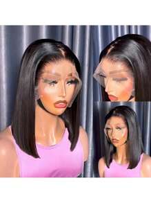 16inch Discount Bob Wig Human Hair 16 Inch 13x4 Transparent Lace Front Wigs Human Hair Glueless Pre Plucked Straight Lace Frontal Bob Wigs For Women 180% Density Human Hair Wigs Natural Black Color 6-16inch