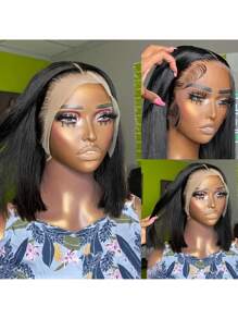 16inch Discount Bob Wig Human Hair 16 Inch 13x4 Transparent Lace Front Wigs Human Hair Glueless Pre Plucked Straight Lace Frontal Bob Wigs For Women 180% Density Human Hair Wigs Natural Black Color 6-16inch