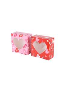 Set de 3/4 cajas regalo de amor para el Día de San Valentín, caja de embalaje de amor con ventana, caja de embalaje para tartas y postres, caja pequeña de cartón vacía con diseño de dibujos animados para empaquetar dulces y regalos de boda, cajas de embalaje decorativas para el Día de San Valentín - Multicolor - Ver 3