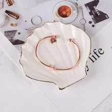 Ceramic Shell Jewelry Dish Jewelry Plate Ceramic Serving Tray Seashell Dinner Plate Jewelry Ring Dish Storage Tray Gifts For Women Back To School, Room Decor - Beige - View 3
