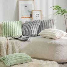 Faux Rabbit Fur Square Cushion Cover Big Thick Striped Super Soft Solid Color Pillow Cover 45x45cm Sofa Decor Cushion Cover - 粉色 - 查看 6