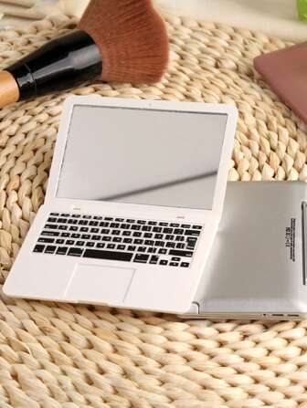 1pc Faux Laptop Shaped Makeup Mirror, Portable Folding Vanity Mirror With Keyboard Detail, Ideal For Travel And Makeup On-The-Go Gifts Birthday Graduation Home Decor Back To School Room Decor School Supplies