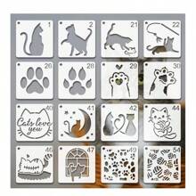 64pcs Cute Cat Shaped Hollow Drawing Template, Cat Paw, Yarn Ball Graffiti, Stencil Painting DIY Decoration Reusable Plastic Material,Back To School,School Supplies - Single Piece - View 8