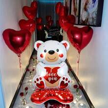 7 件/套巨型泰迪熊气球套装情人节气球，我爱你气球，情人节铝箔气球 | 情人节装饰，红心气球，用于婚礼，求婚，情人节派对装饰返校情人节 - 彩色 - 查看 7