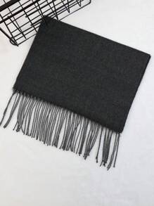 Khăn quàng cổ xương cá màu trơn mới, khăn quàng cổ dài dày ấm áp đan tua rua dành cho cả nam và nữ, quà tặng bạn trai, khăn quàng cổ, chăn, thích hợp cho mùa thu/đông - Màu xám đen - Xem 3