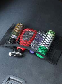1pc Car Trunk Storage Mesh Bag With Hook-And-Loop, Double Layer Elastic Cargo Net Organizer, Universal Car Rear Trunk Luggage Net With Built-In Storage Pocket - A - View 2
