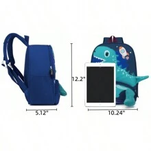 Kid Backpack With Cartoon Animal Print, Expandable Design, Lightweight Nylon, Unicorn, Dinosaur - Blue-Dinosaur - 查看 5