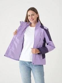 拼色春秋防風防水女士運動戶外跑步夾克輕盈透氣登山外套長袖