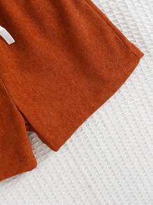 2pcs Baby Boy Set, Corduroy Patchwork Short Sleeve Shirt + Solid Color Shorts, Casual & Fashion, Spring/Summer