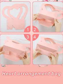 2Pcs Heart Shaped Flower Gift Boxes,Bouquet Bags With Handle Folding Basket For Valentine's Day Floral Arrangement Wedding Mother's Day Valentine Day