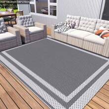 Outdoor Rug,Patio Rug,Reversible Portable Outdoor Plastic Straw Rug,Camping Rugs For Outside RV,Large Waterproof Area Rugs For Patio,Deck,Picnic,Porch,Balcony(9'x 12',White&Gray)