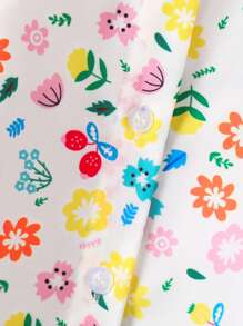 青少年女孩春夏时尚百搭长袖花卉印花纽扣衬衫 - 彩色 - 查看 5