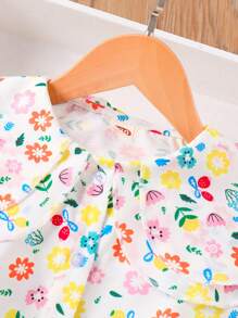 青少年女孩春夏时尚百搭长袖花卉印花纽扣衬衫 - 彩色 - 查看 3