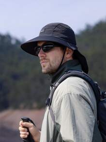 1pc Men's Summer Wide Brim Sun Hat, Outdoor Fishing Hiking Breathable UV Protection Cap