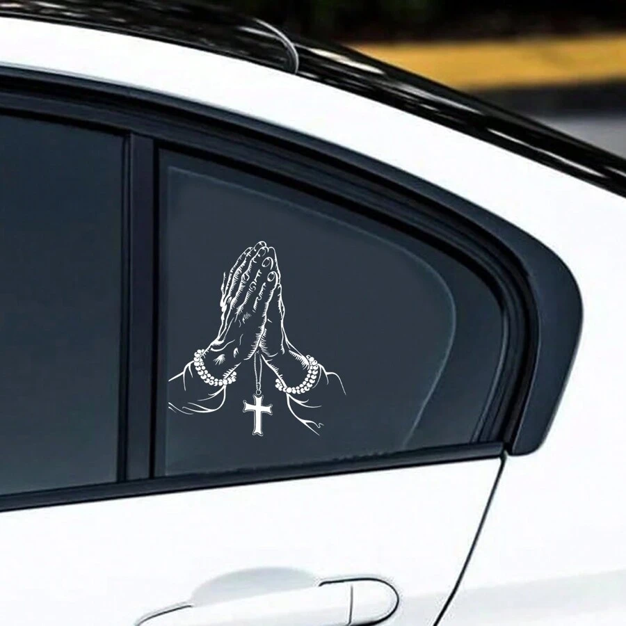 1pc Car Sticker, Praying Hand Gesture & Cross Pattern, Waterproof Self-Adhesive - one-size - View 1