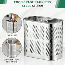 Palillos de acero inoxidable, tenedor, cuchara, soporte, estante para utensilios de cocina, organizador, secador de cubiertos, escurridor, estante con ganchos, accesorios de cocina - 1C - Ver 6