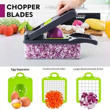 16pcs Vegetable Chopper, Multi-Function Fruit Slicer, Manual Food Grinder, Outdoor Camping Vegetable Slicer With Container, Onion Chopper, Potato Shredder, Kitchen Gadgets, Manual Food Shredder With Container, Interchangeable Blade Onion Chopper, Potato Grinder, Kitchen Tools, Dorm Essentials