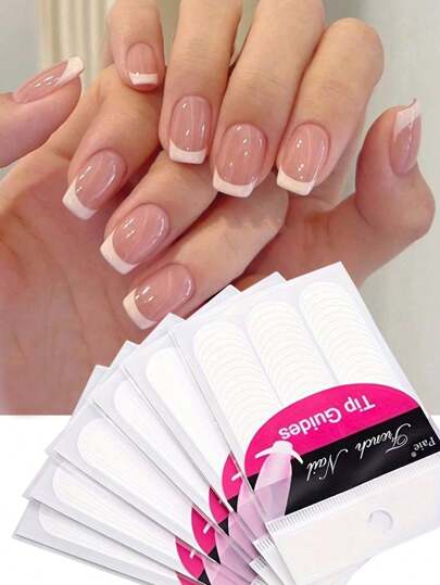 18 fogli (864 pezzi) Adesivi per manicure francese, adesivi per unghie autoadesivi per decorazione unghie - design a forma di luna, adatto per applicazioni di smalto e brillantini per una manicure francese senza sversamenti