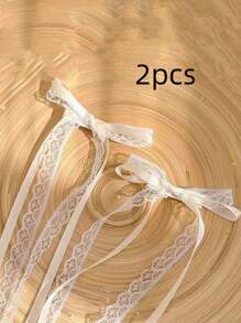 2pcs Lace Bow Hair Clips, Ribbon Tie Barrettes For Braids, Cute Kawaii Streamers For Pigtails, Korean Hair Accessories Valentines Claw Clips, School Stuff, Elegant, College, Winter Outfit For Women, Bows