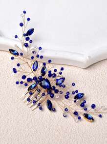Peigne à cheveux en cristal fait main, accessoire de cheveux de mariage de couleur bleue pour la mariée