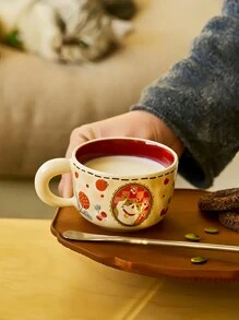 1pc Ceramic Cat Mug, Retro French Ins Style Coffee Cup, Breakfast Milk Oatmeal Mug, Creative Office Coffee Cup, Afternoon Tea Cup, Commercial Espresso Latte Art Cup, Suitable For Christmas Gift, Birthday Anniversary Present, Microwave & Dishwasher Friendly - Multicolor - View 2