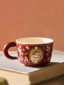 1pc Ceramic Cat Mug, Retro French Ins Style Coffee Cup, Breakfast Milk Oatmeal Mug, Creative Office Coffee Cup, Afternoon Tea Cup, Commercial Espresso Latte Art Cup, Suitable For Christmas Gift, Birthday Anniversary Present, Microwave & Dishwasher Friendly - Multicolor - View 14