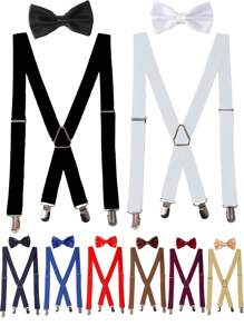 4 Pcs Crisscross Suspenders & Bow Set, Solid Color Elastic Suspenders & Bow Suit, Suitable For Casual Wear, Banquet, Wedding, Party Autumn-Winter Accessories Halloween Costume,Suitable For Teens, Youth,Men,Casual, Outdoor, Athletic, Vacation, Graduation Gifts, Birthday, Daily Wear For Going Out Outfit Wedding Party And For Gift Halloween Costume - Multicolor - View 8