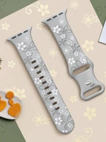 花卉雕刻表带，兼容 41mm、40mm、44mm、45mm、42mm、38mm、49mm、46mm 表带，女士款，可爱花朵双色柔软硅胶运动表带，兼容 Series SE、11、10、9、8、7、6、5、4、3、2、1、Ultra 型号。 - 灰/白色 - 查看 11