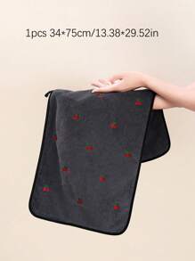 1/2/3pcs Coral Fleece Embroidered Cherry Hand Towel/Face Towel/Bath Towel, Absorbent Microfiber Solid Color Embroidered Strawberry Bath Towel Or Hand Towel, Couples Design Home Hand Towel Bath Towel, Soft & Skin-Friendly Bathroom Towel, Bathroom Supplies For Beauty Salon Home Bathroom