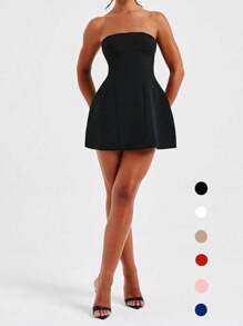 WOWDARK Women's Autumn Strapless A-Line Simple Dress