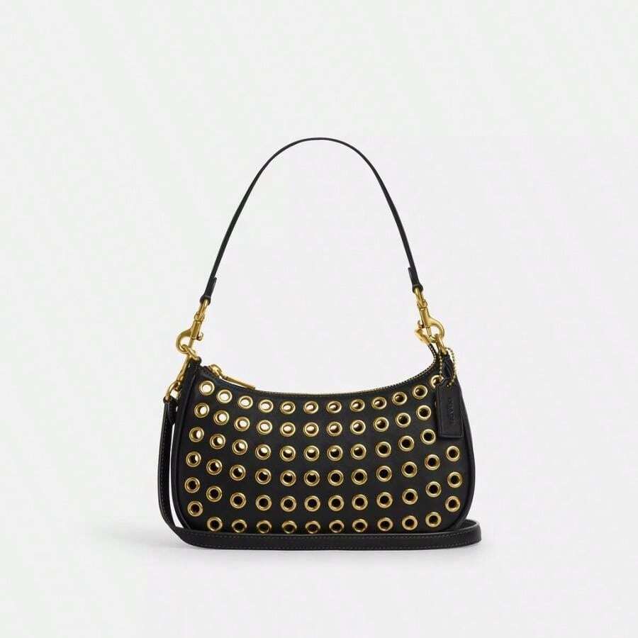 Coach Teri Shoulder Bag With Grommets - Brass/Black - View 1
