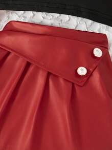 3 件套女童幼儿套装：红色学院风夹克、黑色吊带背心和不对称百褶裙，秋冬 - 紅色 - 查看 3