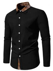 Camisa casual de manga larga para hombre, Camisa formal de patchwork para hombre