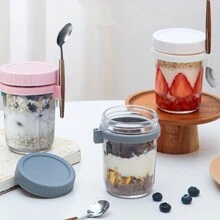 4 paquets de bocaux en verre pour avoine overnight de 12 oz avec couvercles et cuillères, grande capacité et hermétiques pour le lait, les céréales et les fruits