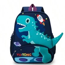 Kid Backpack With Cartoon Animal Print, Expandable Design, Lightweight Nylon, Unicorn, Dinosaur - Blue-Dinosaur - 查看 1